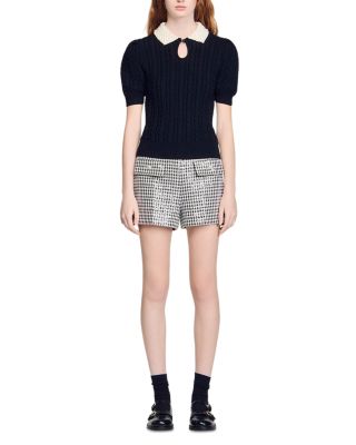 Embellished Collar Cable Knit Sweater