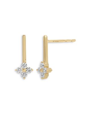 14K Yellow Gold Diamond Fleur Bar Stud Earrings