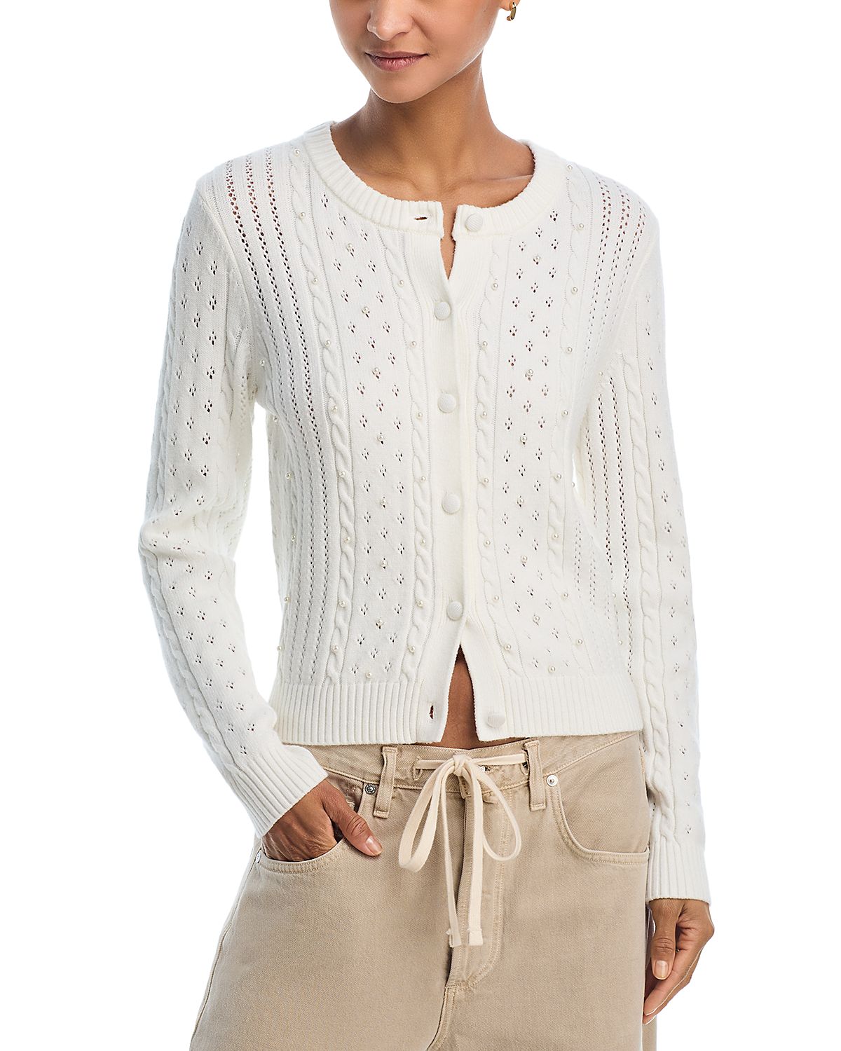 Aqua Pointelle Pearl Cardigan - Exclusive