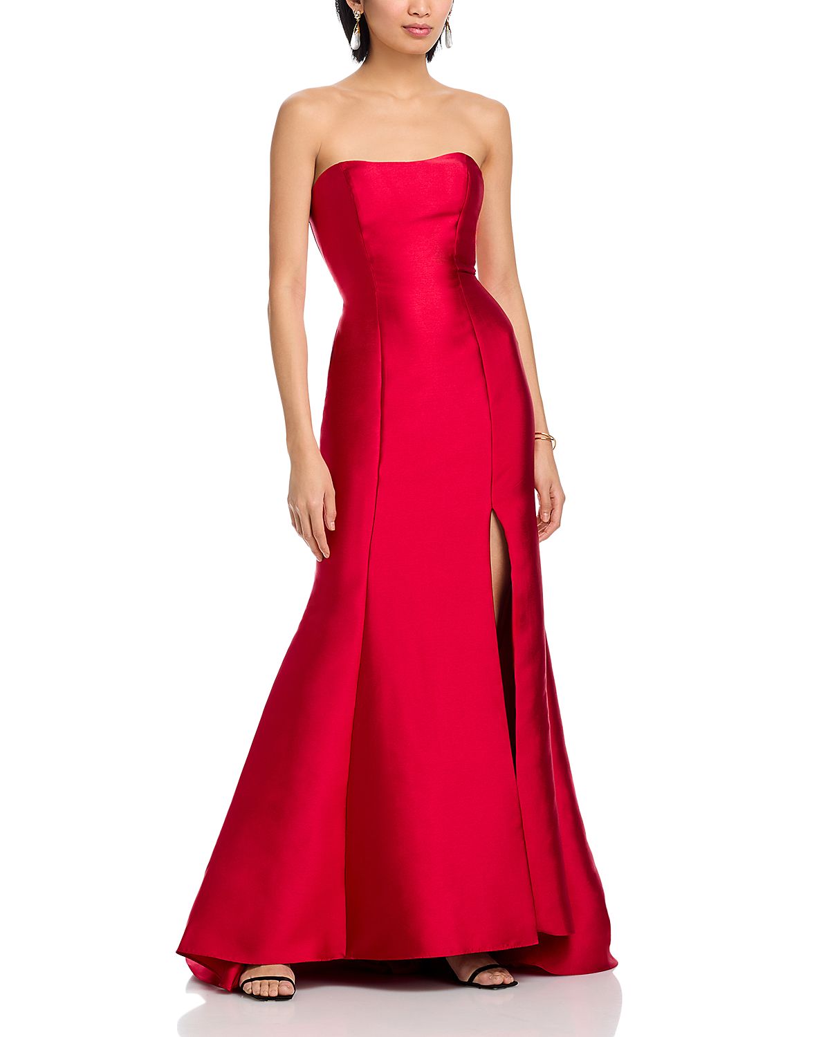 Aqua Mikado Lace Up Back Strapless Gown - Exclusive
