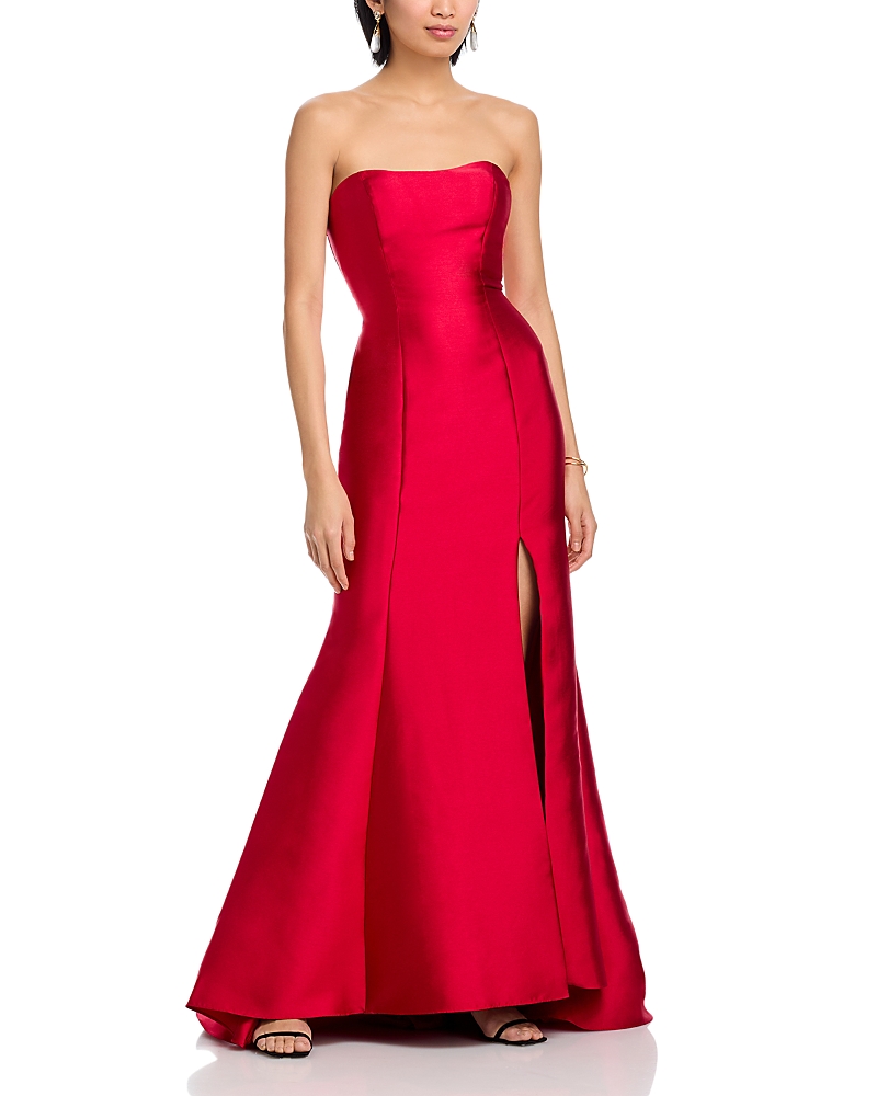 Aqua Mikado Lace Up Back Strapless Gown - Exclusive