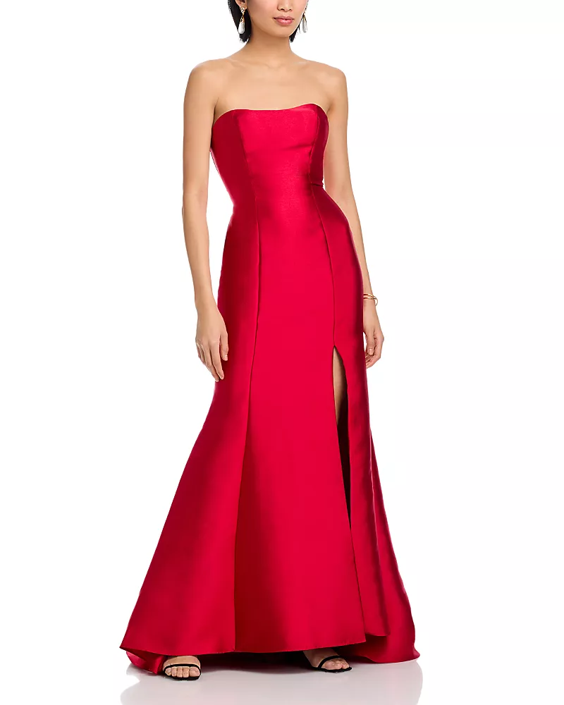 Aqua Mikado Lace Up Back Strapless Gown - Exclusive