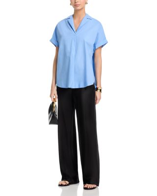 Poplin Collar Short Sleeve Pullover Top