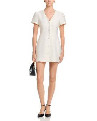 Structured Taffeta V Neck Short Sleeve Mini Dress