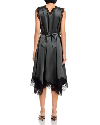 Lace Trim V Neck Midi Dress