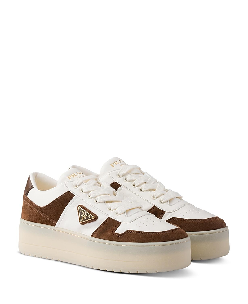 Prada Women's Downtown Bold Nappa Leather and Suede Sneakers