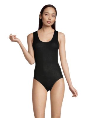  Cotton Scoop Neck Tank Top Bodysuit with Satin Trim