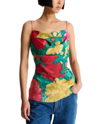  Printed Crepe De Chine Top with Thin Straps