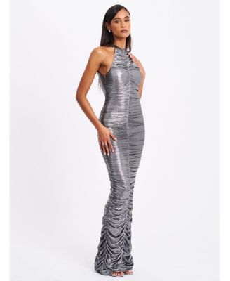  Abril Ruched Glitter Backless Gown