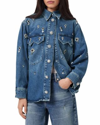 Enna Brooch Embellished Denim Shirt