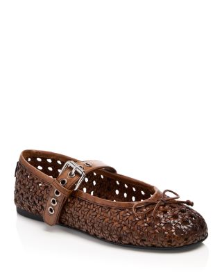 Women's Woven Leather Mary Jane Ballerina Flats
