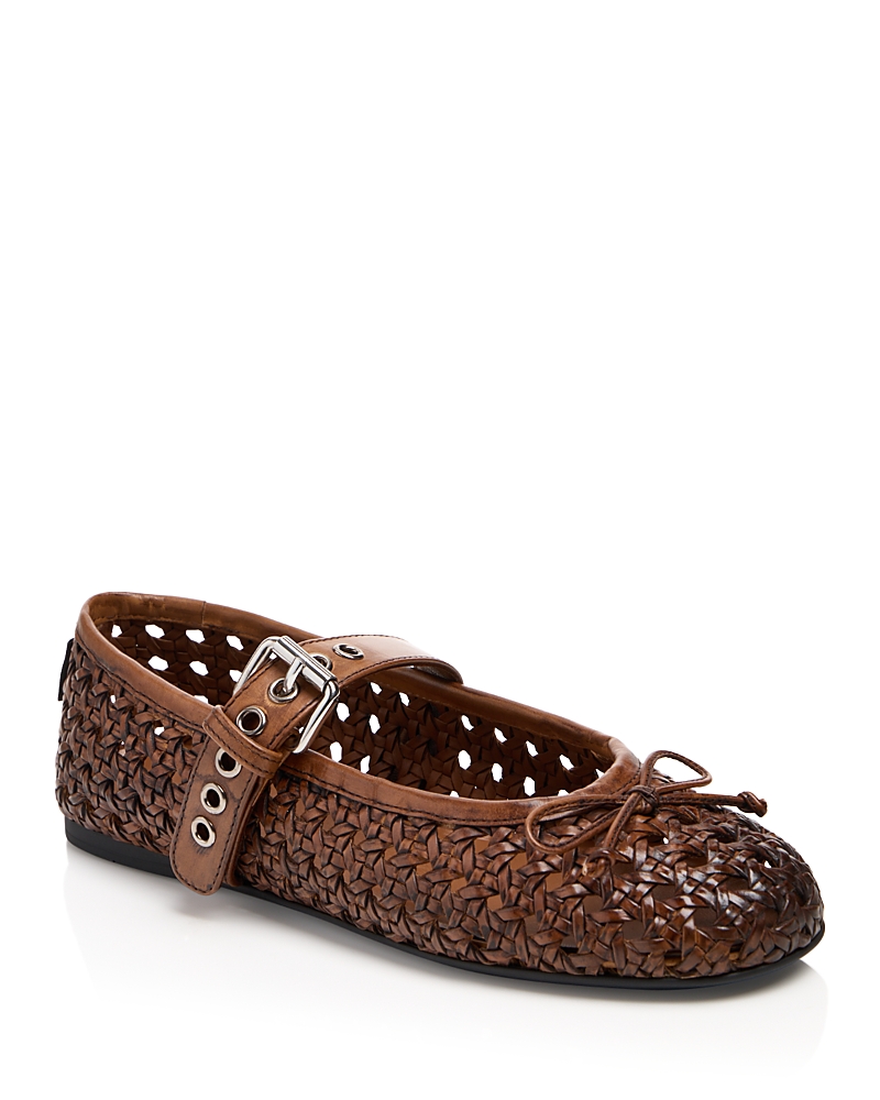 Miu Miu Women's Woven Leather Mary Jane Ballerina Flats