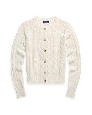 Cable Knit Cashmere Crewneck Cardigan