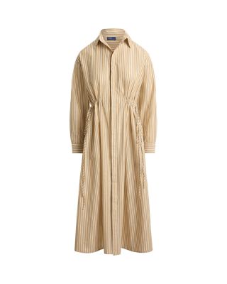 Striped Cotton Linen Drawcord Shirtdress