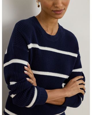 Striped Rib Knit Cotton Crewneck Sweater