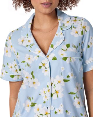 Pink Short Sleeve Classic Stretch Jersey Cropped Pajama Set in Bunny Blooms