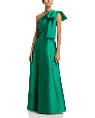 Long Mikado One Shoulder Bow Fit and Flare Gown - Exclusive