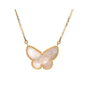  Lucky Alhambra Butterfly Pendant Necklace 18K Gold with Mother of Pearl, 14.75 - 16.5"