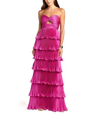  Pleated Charmeuse Strapless Tiered Ruffle Gown