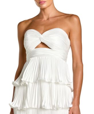  Pleated Charmeuse Strapless Tiered Ruffle Gown