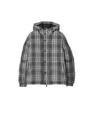 Ombre Check Hooded Puffer Jacket