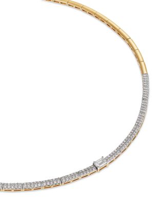 Diamond Emerald Cut Center Collar Necklace in 14K Yellow Gold, 2.0 tcw