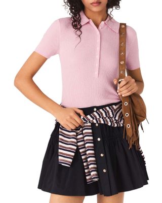 Ribbed Wool & Silk Polo Sweater