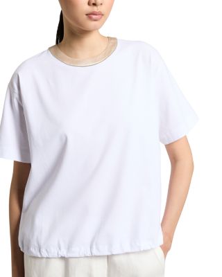 Satin Neck Gathered Hem Tee