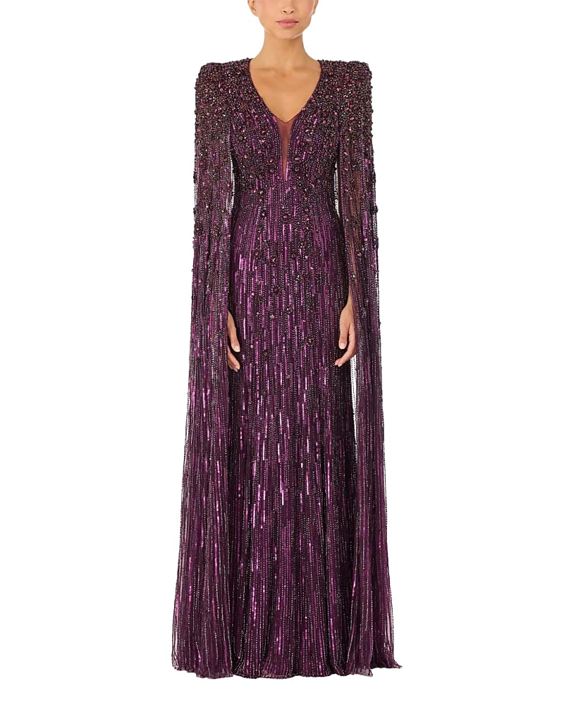 Jenny Packham Sweet Silva Beaded Cape Maxi Dress
