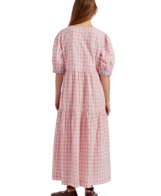  Women's Linen-Blend Gingham Daisy Day Dress