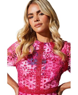 Petite Printed Lace Midi Pencil Dress