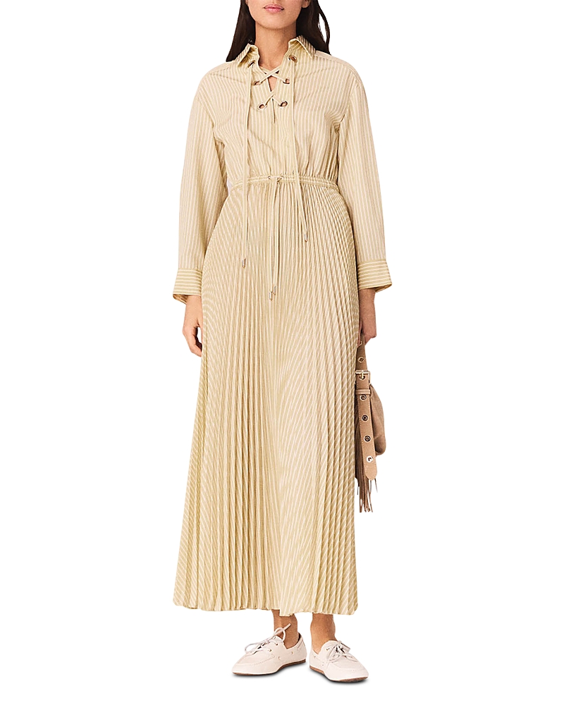 Maje Rossima Eyelet Pleated Maxi Dress