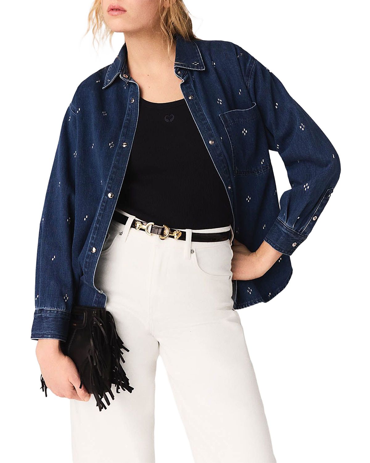 Maje Rhinestone Denim Shirt