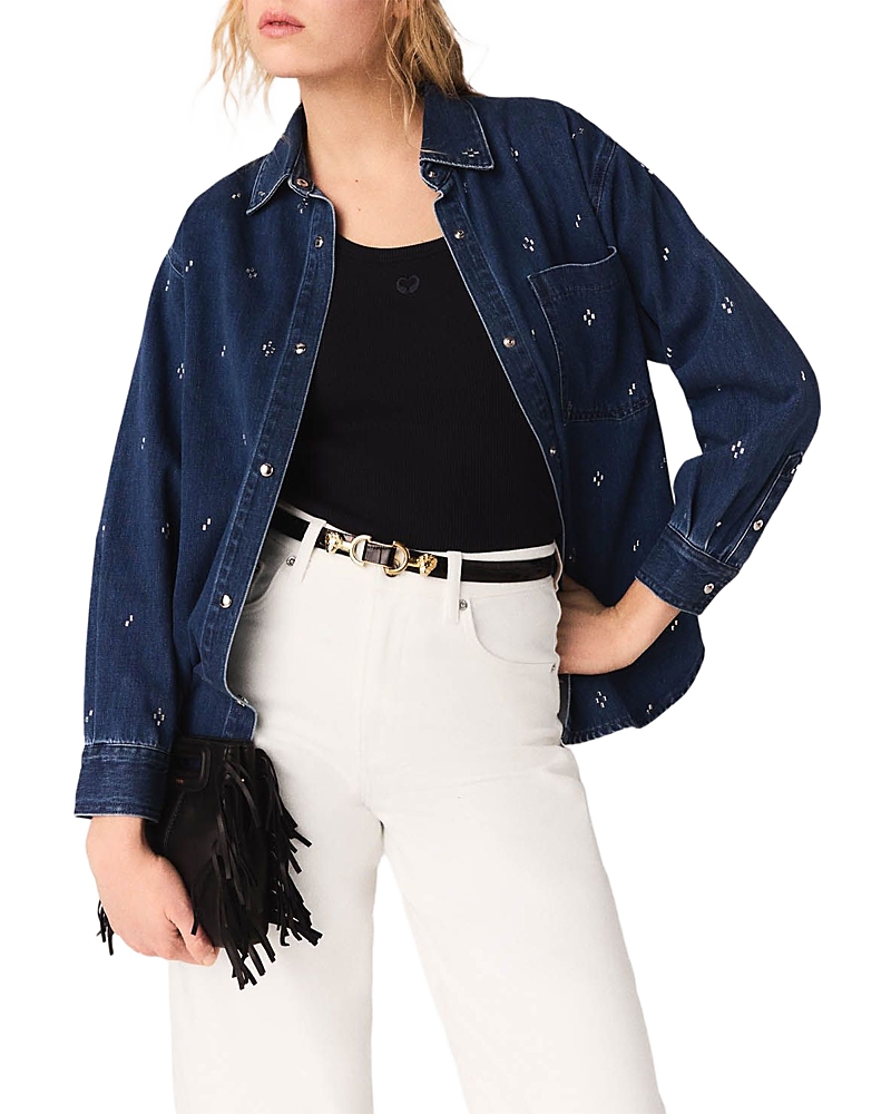 Maje Rhinestone Denim Shirt