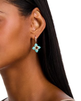 18K Yellow Gold Venetian Princess Amazonite & Diamond Flower Drop Earrings