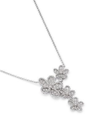 18K White Gold Jasmine Diamond Flower Cluster Statement Necklace, 16-18"