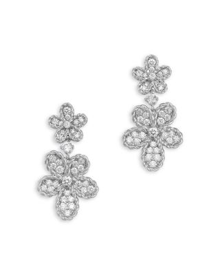 18K White Gold Jasmine Diamond Flower Drop Earrings