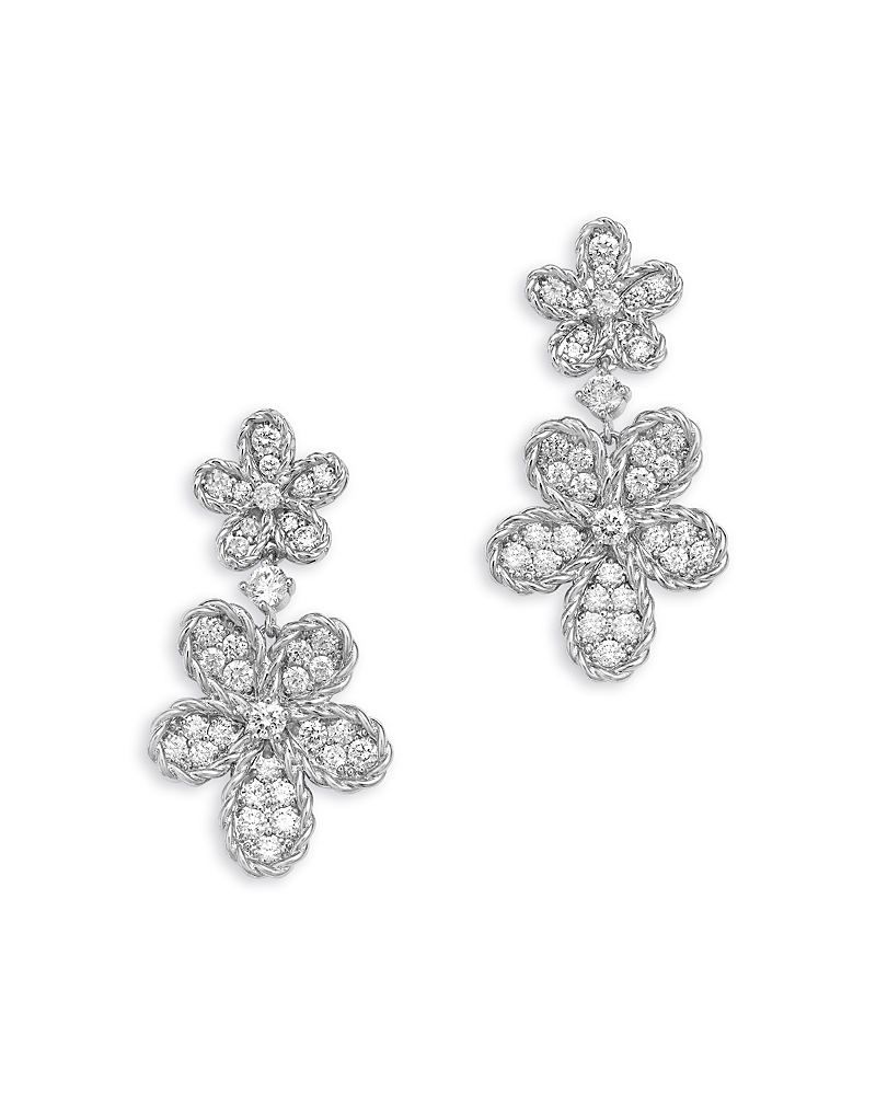 Roberto Coin 18K White Gold Jasmine Diamond Flower Drop Earrings