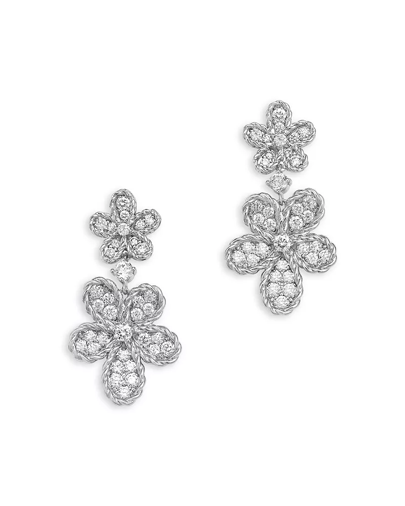 Roberto Coin 18K White Gold Jasmine Diamond Flower Drop Earrings