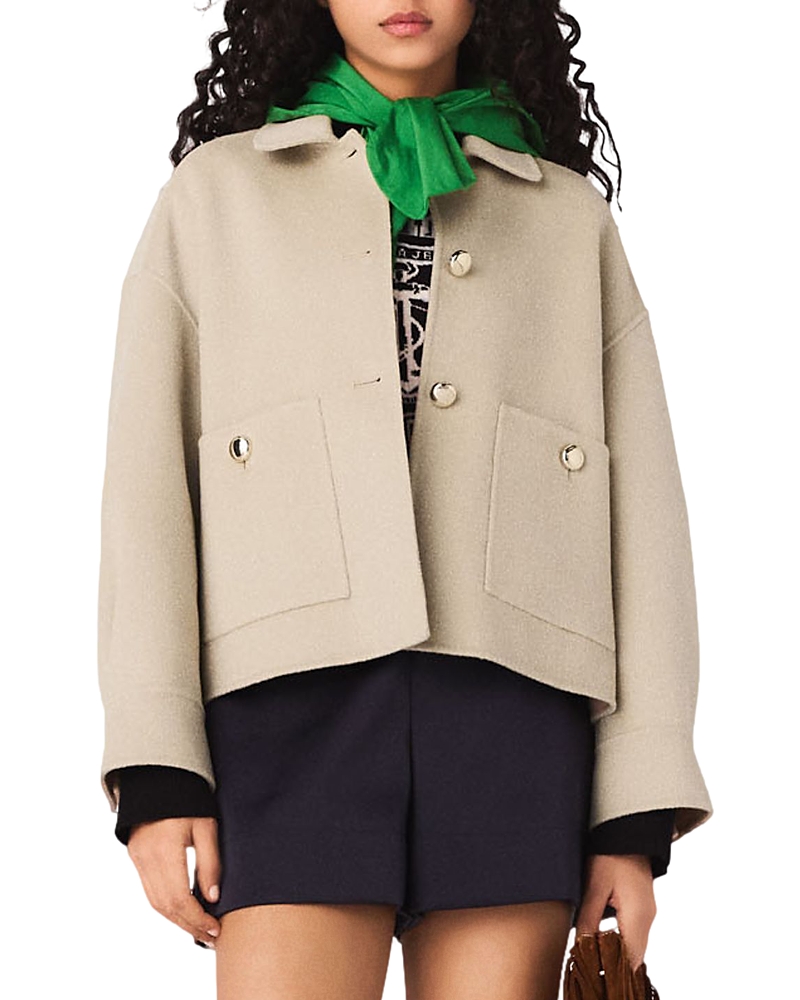 Maje Pleated Back Wool Blend Jacket