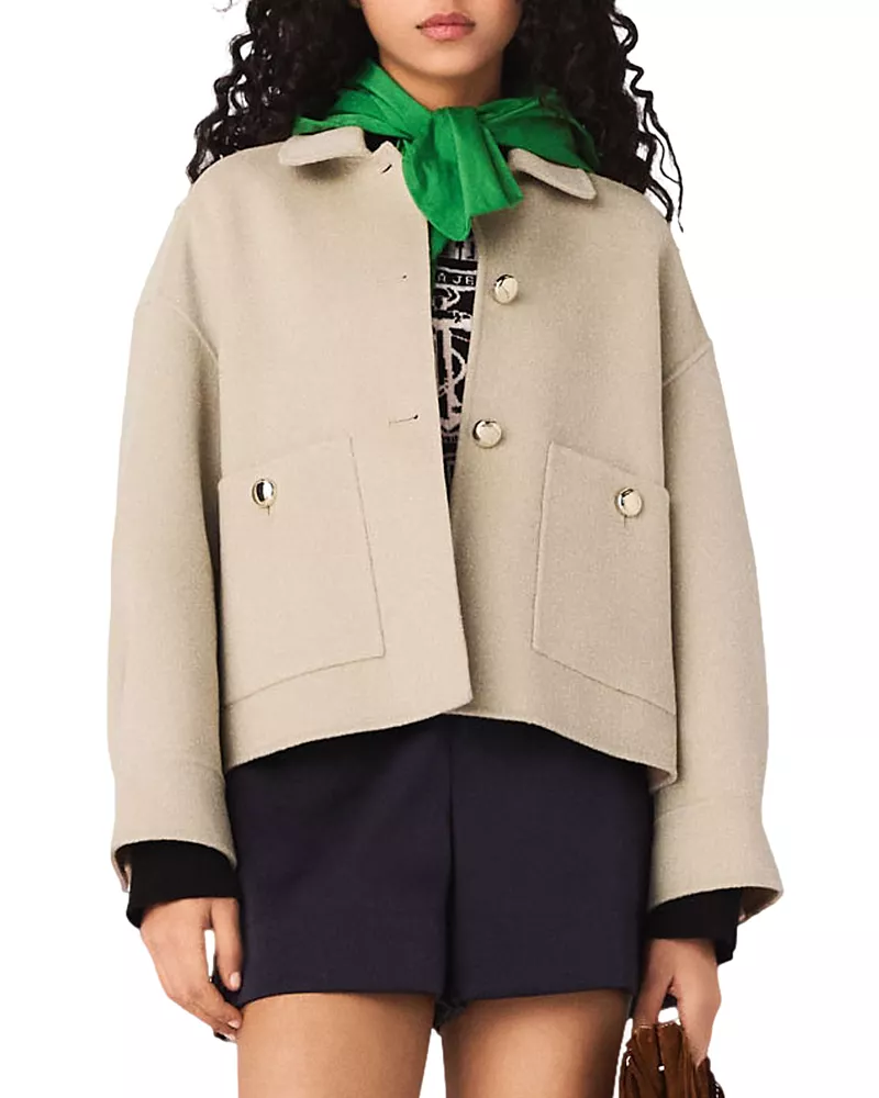 Maje Pleated Back Wool Blend Jacket