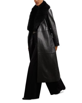 Estee Leather Trench Coat with Shearling Collar