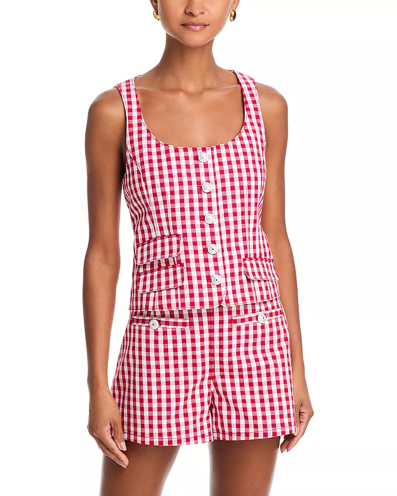 Cinq a Sept Mini Gingham Denim Lovina Top