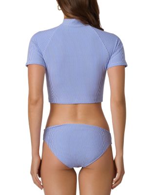 Striped Short Sleeve Rashguard Swim Top