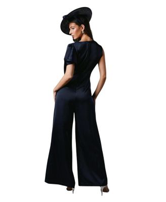Tie Side Satin Drape Wide Leg Jumpsuit