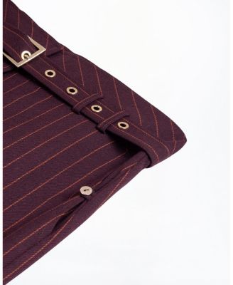  Pinstripe Belted Pencil Skirt