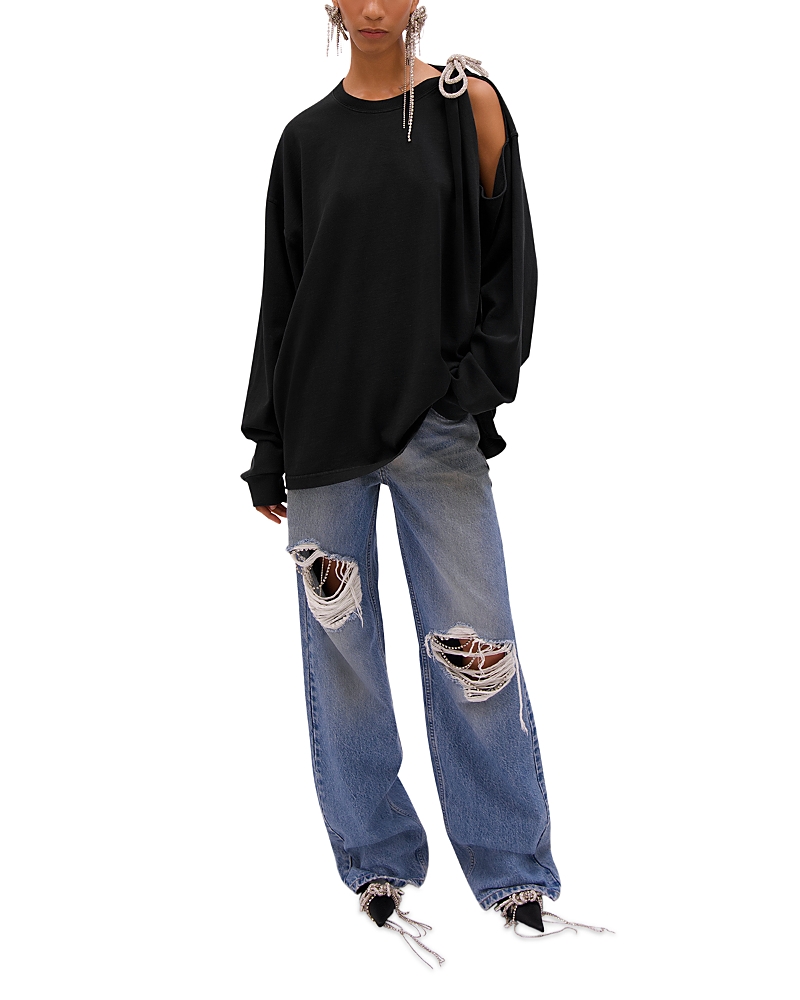 Area Crystal Fray Relaxed Jeans in Medium Blue