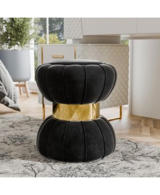  Bami Round Velvet Ottoman with Gold Trim