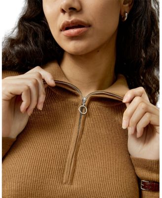  Gaia Ribbed Half Zip Ultra-Fine Merino Wool Sweater