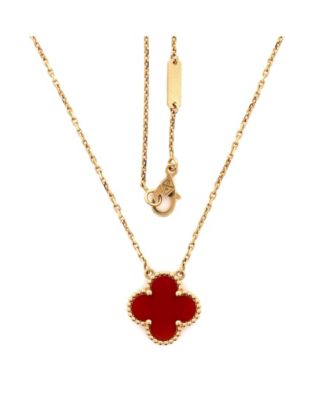  Vintage Alhambra Pendant Necklace 18K Gold and Carnelian, 14.75 - 16.5"